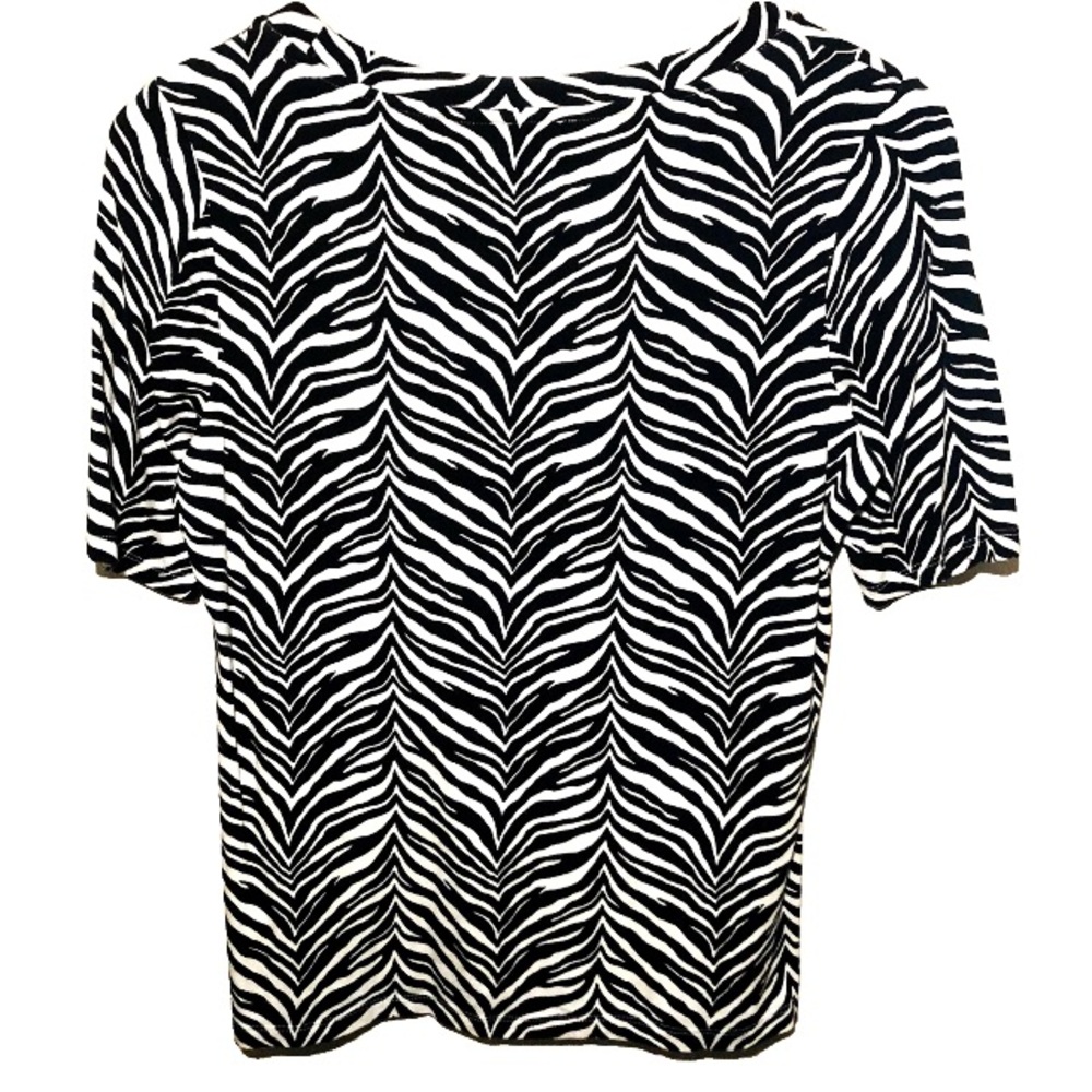 Talbots Black and White Zebra Scoop Neck Short Sleeve Top Women’s Size Petite M - Picture 2 of 11